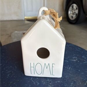 Rae Dunn White Birdhouse with Blue 'HOME' Text